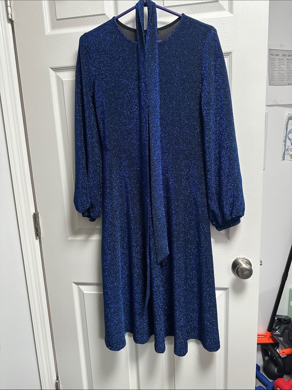 SHEIN Sparkle Navy Blue Long-Sleeve with Belt